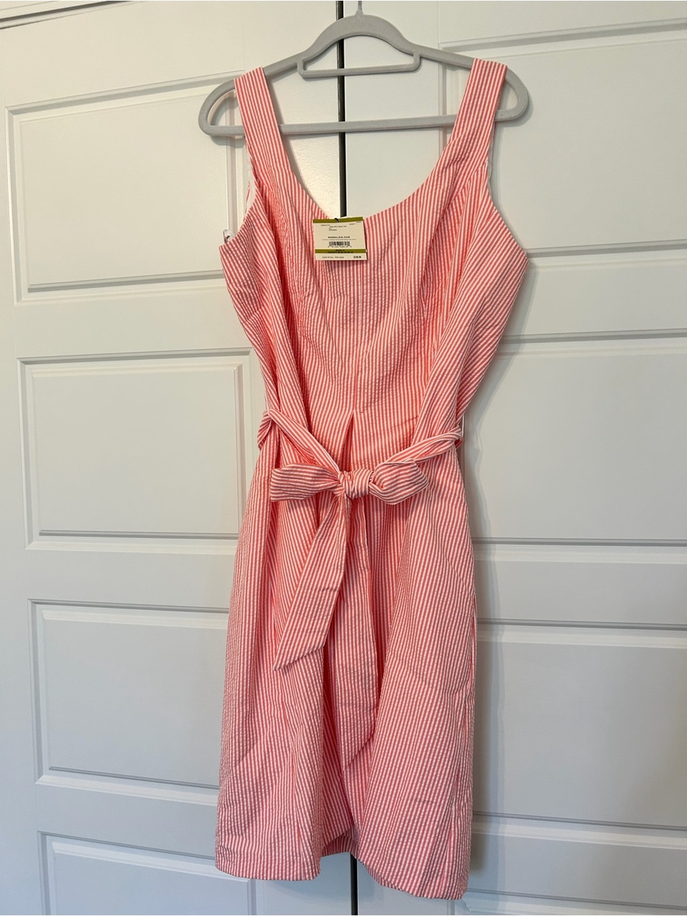 Anne Klein Peach and White Striped Sleeveless Dress